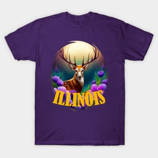 White-tailed Illinois Deer With Violets T-Shirt